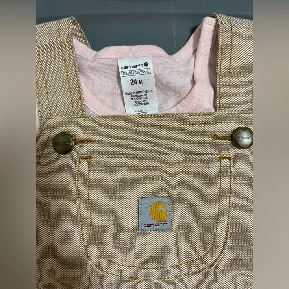Carhartt Baby Overalls with Pink Shirt